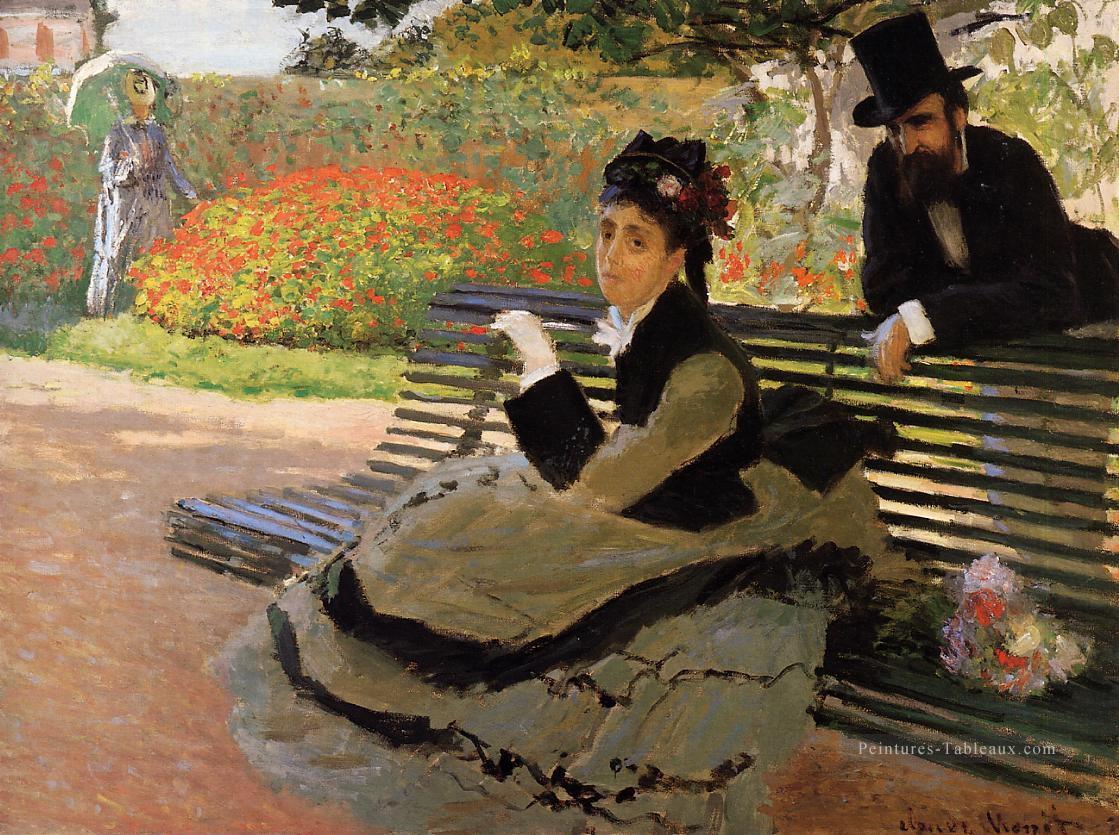 La plage alias Camille Monet sur un banc de jardin Claude Monet Peintures à l'huile